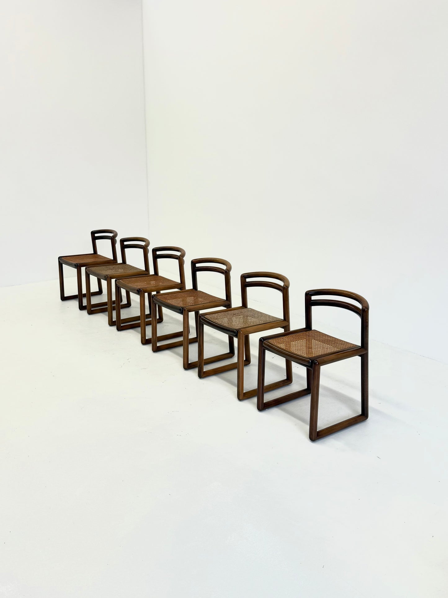 Set van 6 Ibisco Vintage Italiaanse Eetkamerstoelen met rotan