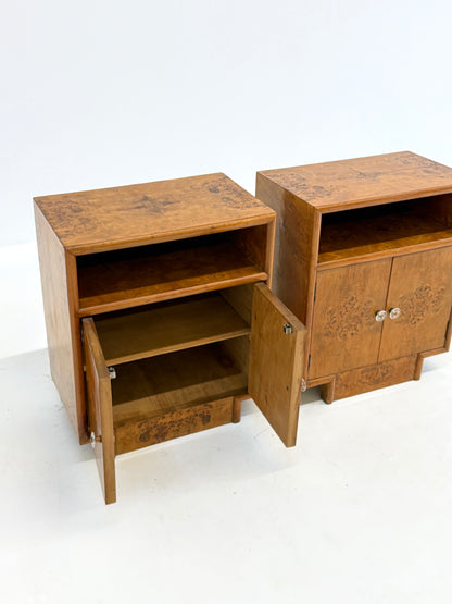 Set van twee vintage Art Deco nachtkastjes met wortelhout