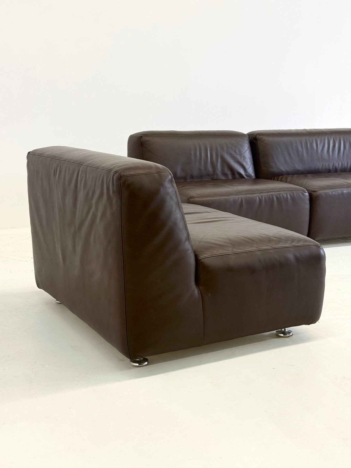 Set van 3 vintage space age modulaire leren sofa / fauteuils in donkerbruin