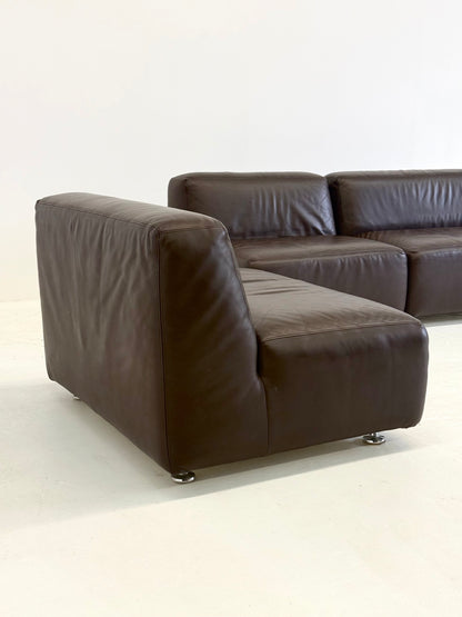 Set van 3 vintage space age modulaire leren sofa / fauteuils in donkerbruin
