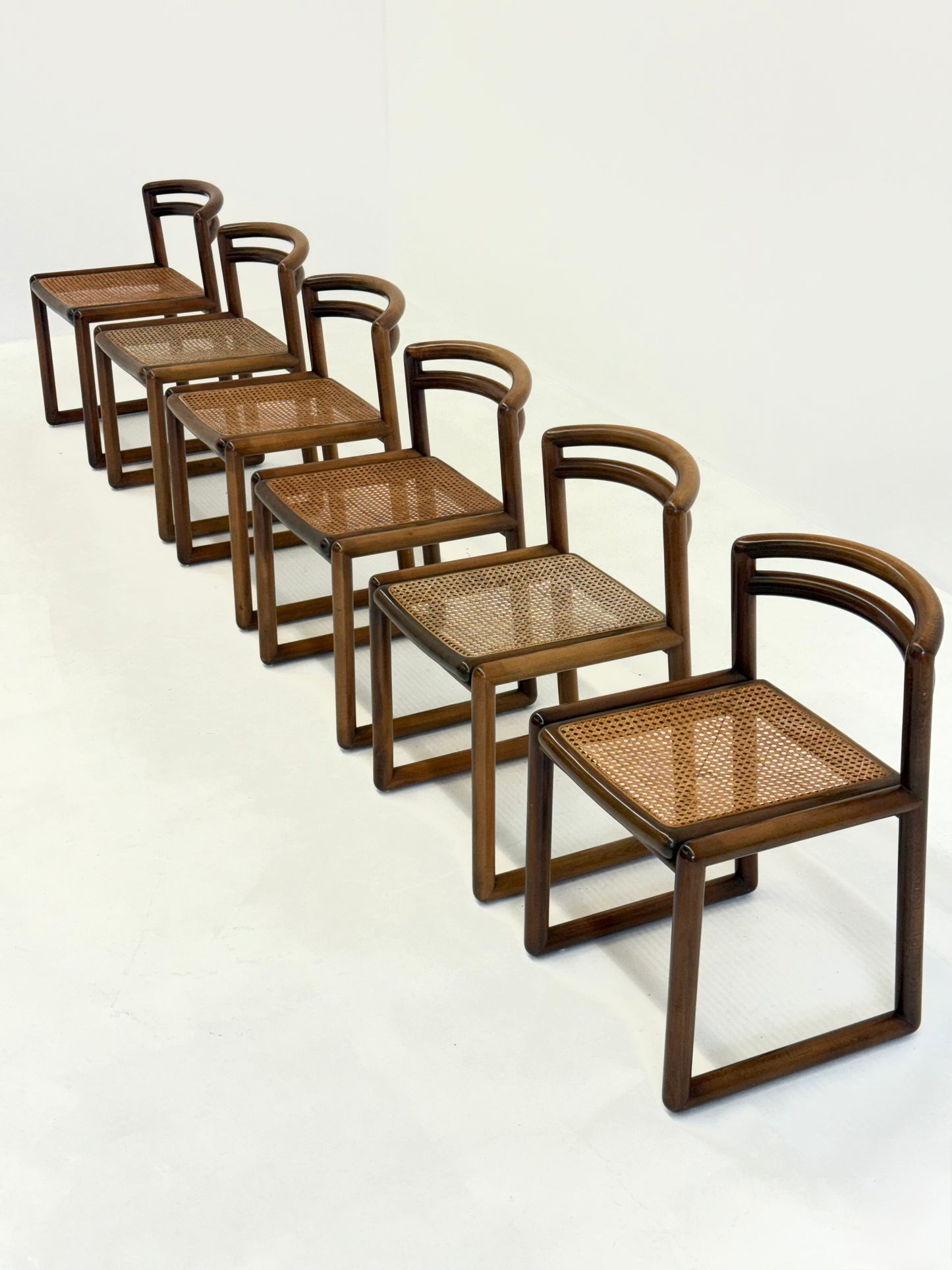 Set van 6 Ibisco Vintage Italiaanse Eetkamerstoelen met rotan