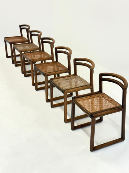 Set van 6 Ibisco Vintage Italiaanse Eetkamerstoelen met rotan