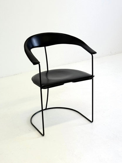 Set van 8 Vintage Arrben Ursala eetkamerstoelen in zwart leer