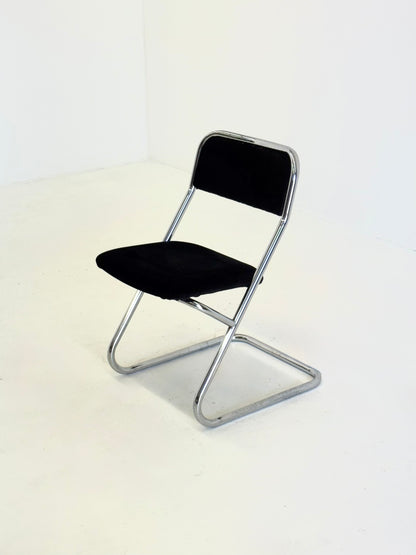 Set van 4 vintage buisframe eetkamerstoelen in zwart velvet