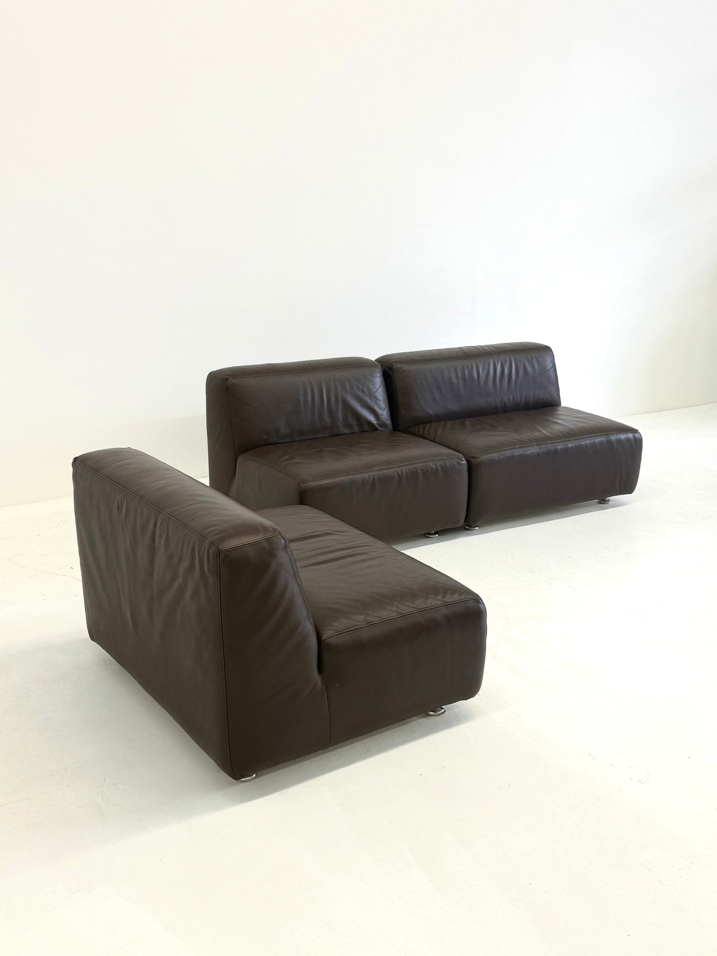 Set van 3 vintage space age modulaire leren sofa / fauteuils in donkerbruin