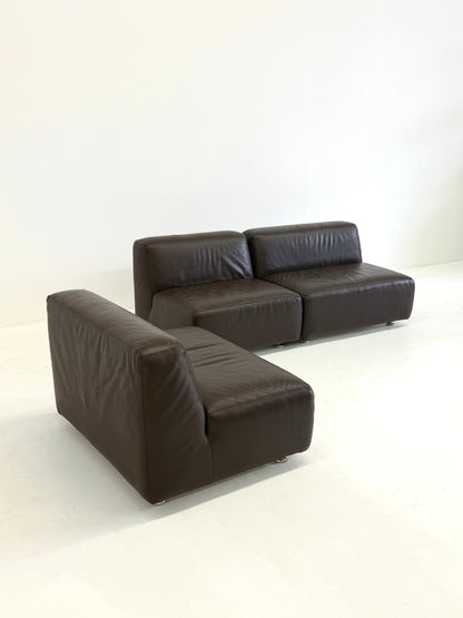 Set van 3 vintage space age modulaire leren sofa / fauteuils in donkerbruin