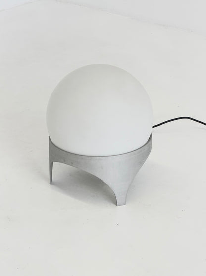 Vintage Space Age Tafellamp met Glazen Bol en Aluminium Voet