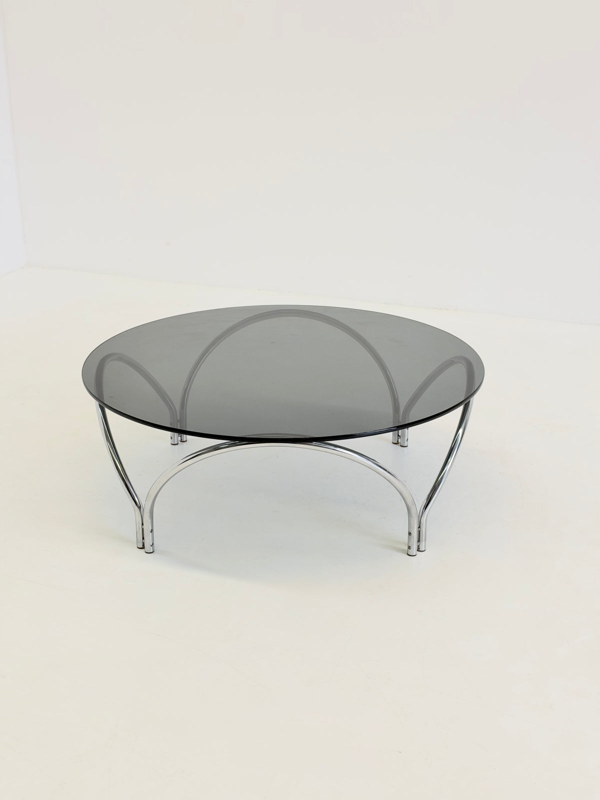 Vintage Space Age salontafel rookglas en chroom