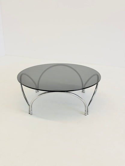 Vintage Space Age salontafel rookglas en chroom