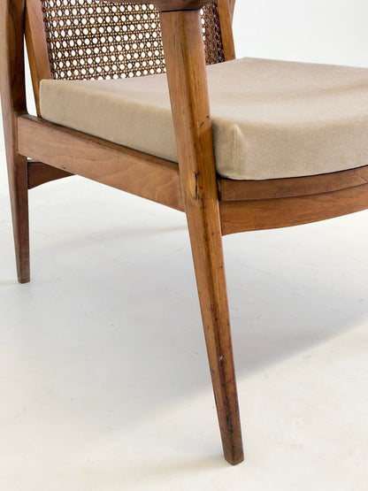 Mid Century Fauteuils van Notenhout en Rotan met Mohair