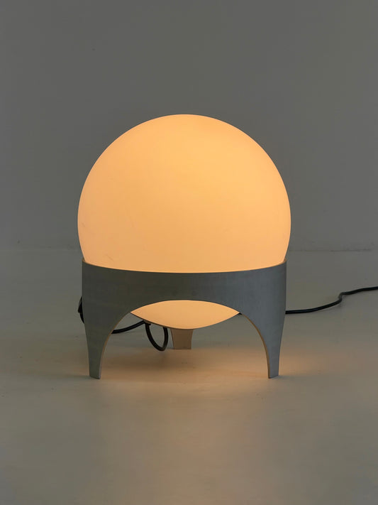 Vintage Space Age Tafellamp met Glazen Bol en Aluminium Voet