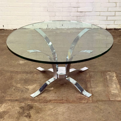 Glazen mid-century salontafel met chroom frame