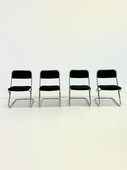 Set van 4 vintage buisframe eetkamerstoelen in zwart velvet