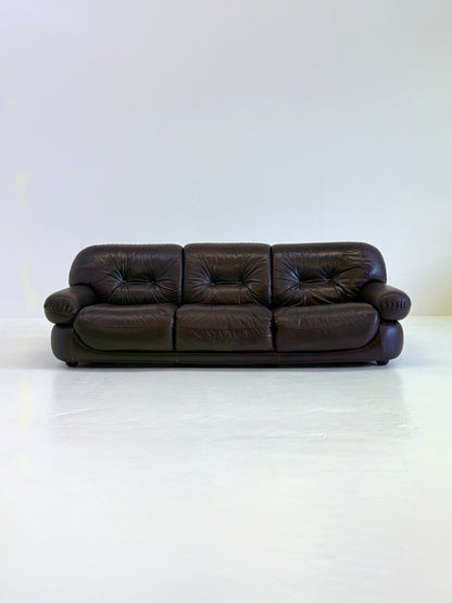 Donkerbruine leren Sapporo 3-zitsbank voor Mobil Girgi