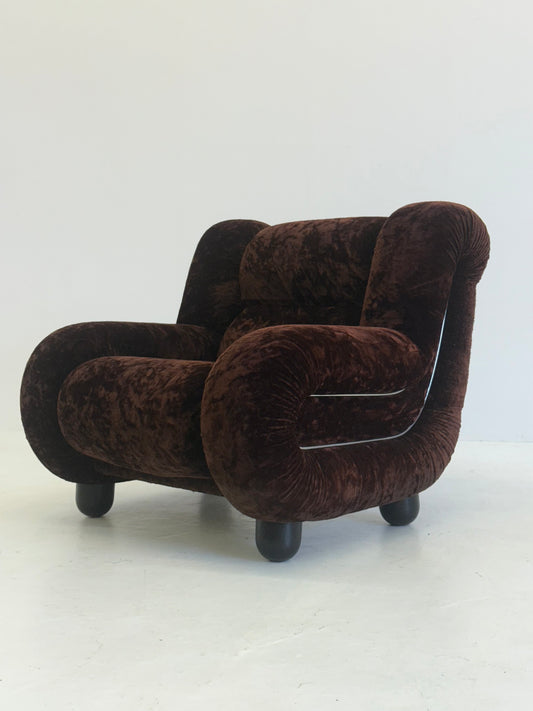 Vintage Italiaanse fauteuil in donkerbruin Velours