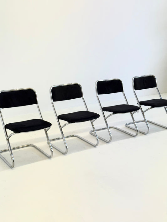 Set van 4 vintage buisframe eetkamerstoelen in zwart velvet