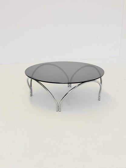 Vintage Space Age salontafel rookglas en chroom