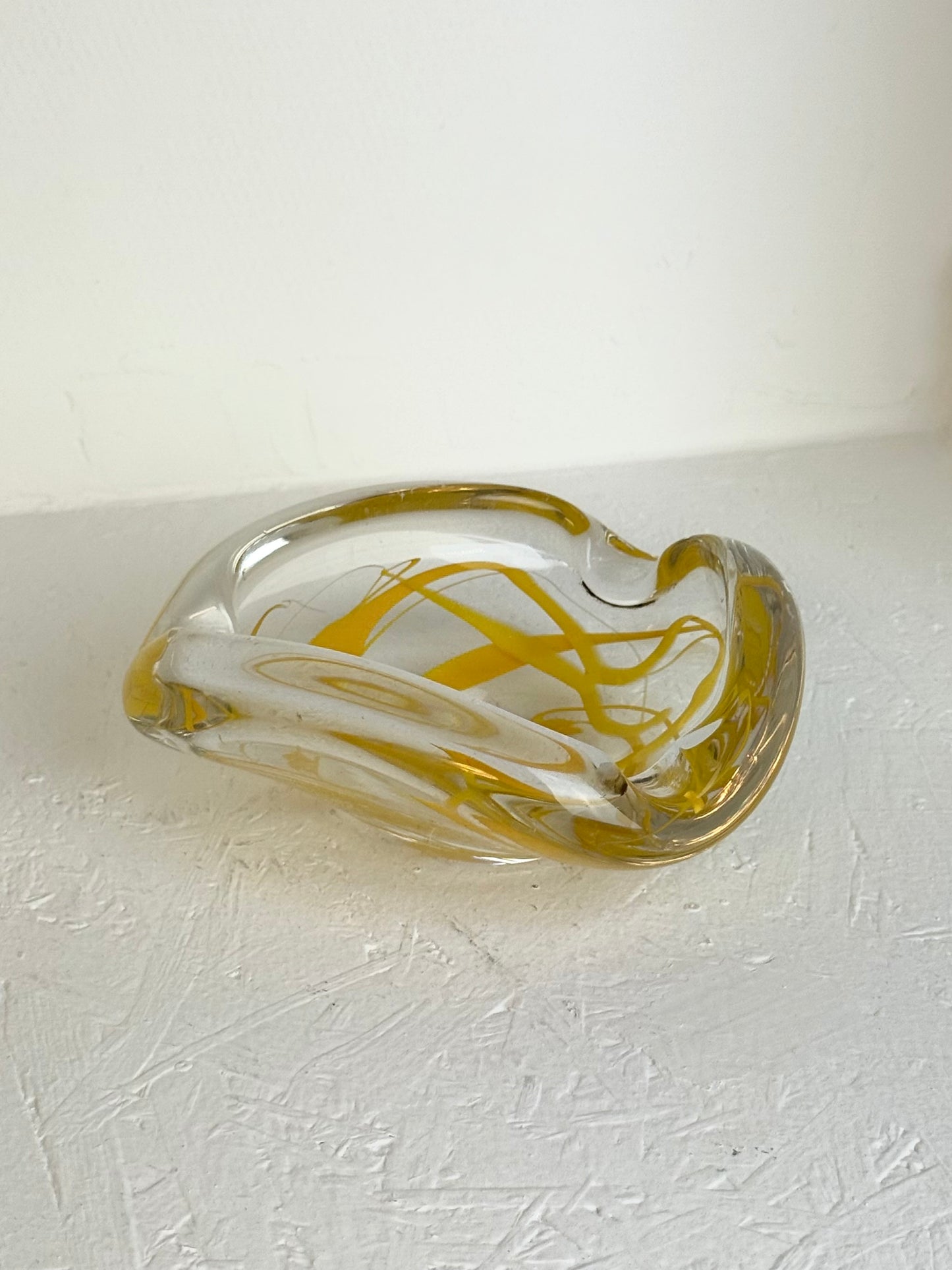 MCM Vintage geel swirl art glass asbak