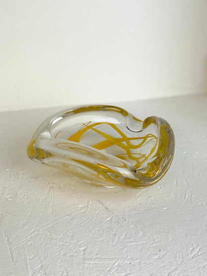 MCM Vintage geel swirl art glass asbak