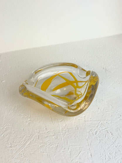 MCM Vintage geel swirl art glass asbak