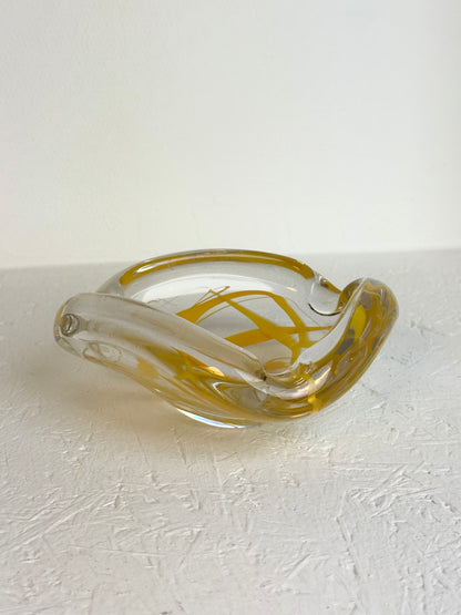 MCM Vintage geel swirl art glass asbak