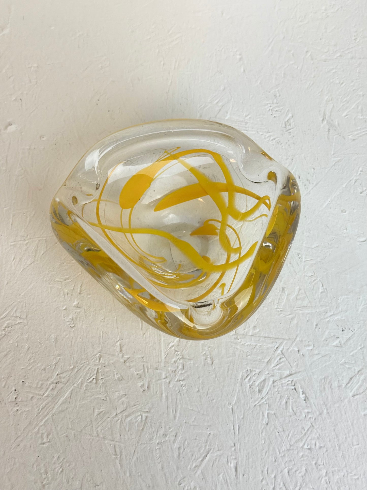 MCM Vintage geel swirl art glass asbak