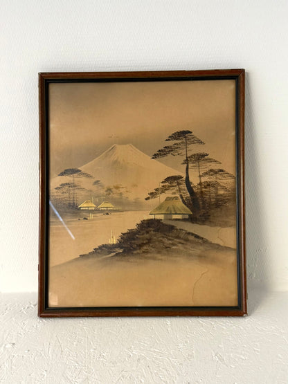 Vintage Japanse landschapsprint Mount Fuji