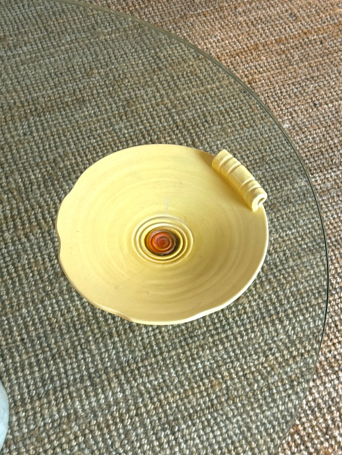 Vintage botergeel & terra swirl keramiek schaal