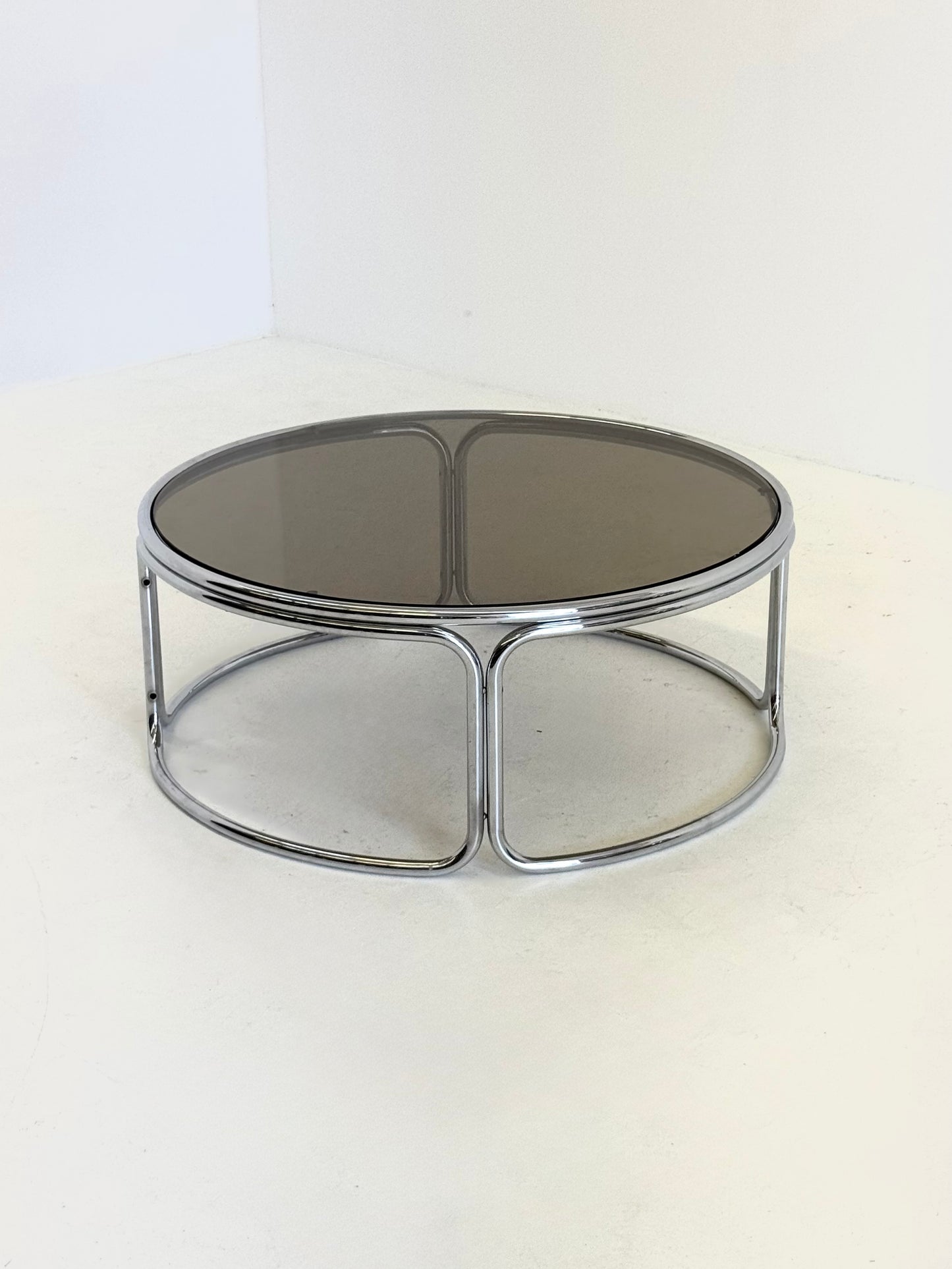 Space Age salontafel met rookglas en chroom