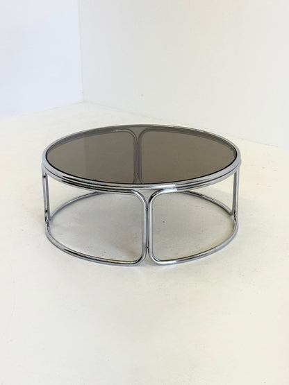 Space Age salontafel met rookglas en chroom