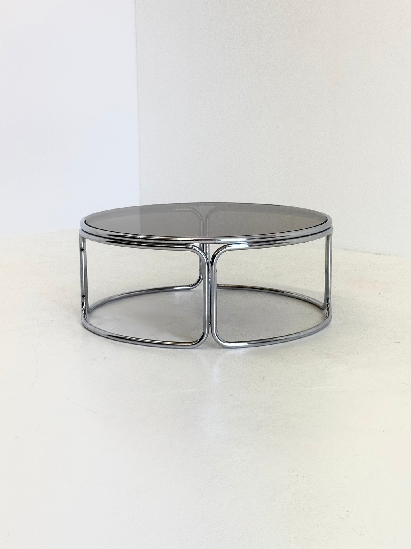 Space Age salontafel met rookglas en chroom