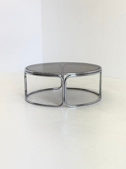 Space Age salontafel met rookglas en chroom