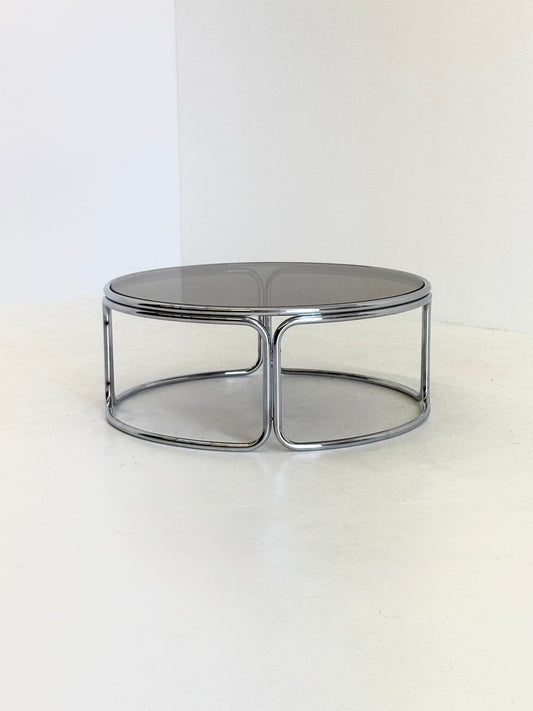 Space Age salontafel met rookglas en chroom