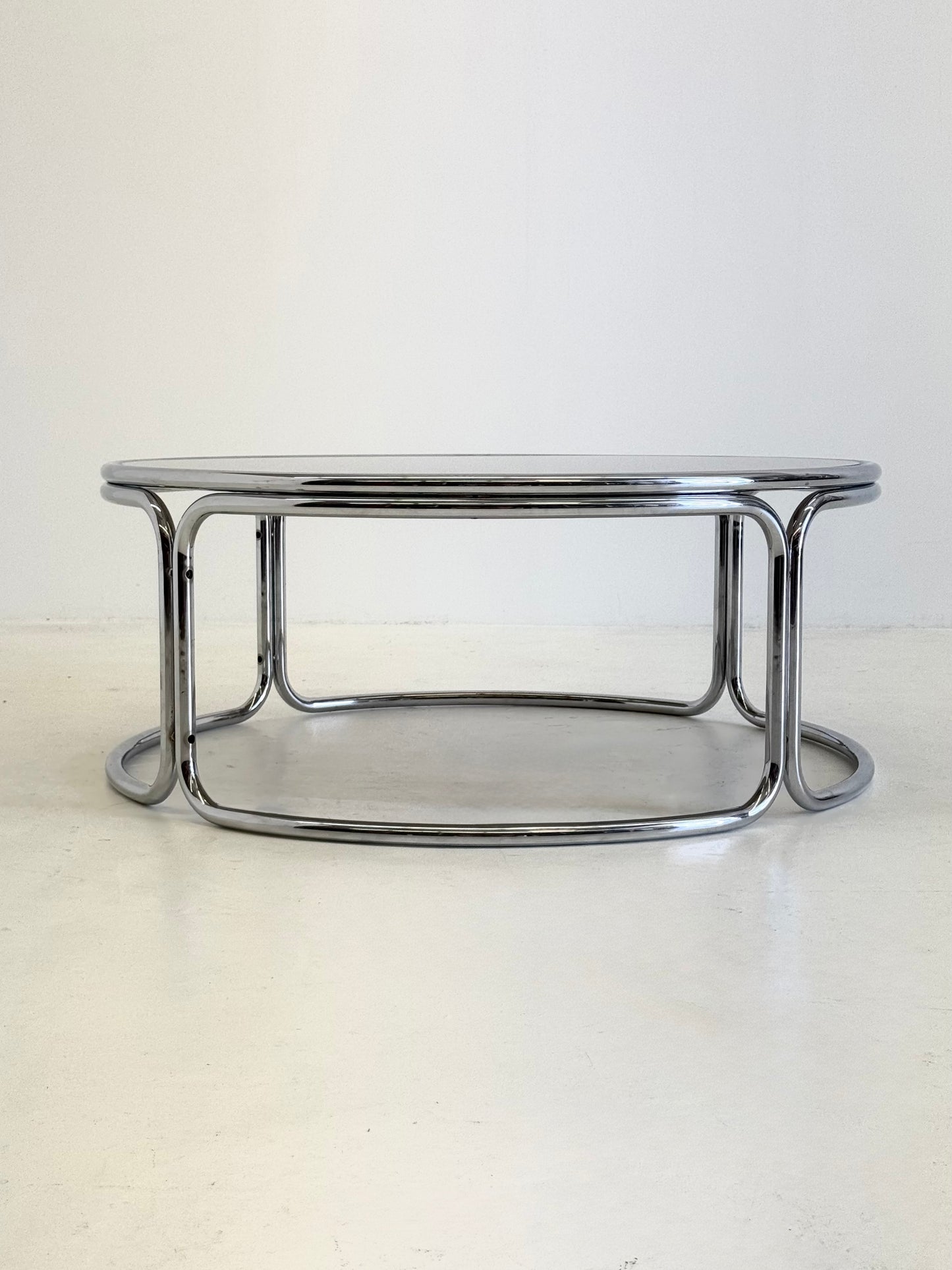 Space Age salontafel met rookglas en chroom