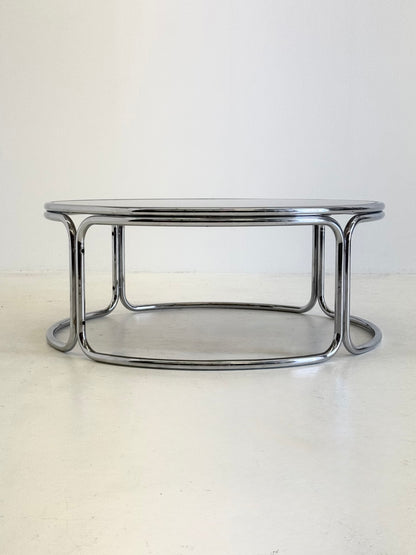 Space Age salontafel met rookglas en chroom