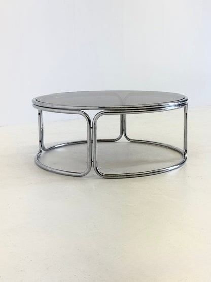 Space Age salontafel met rookglas en chroom