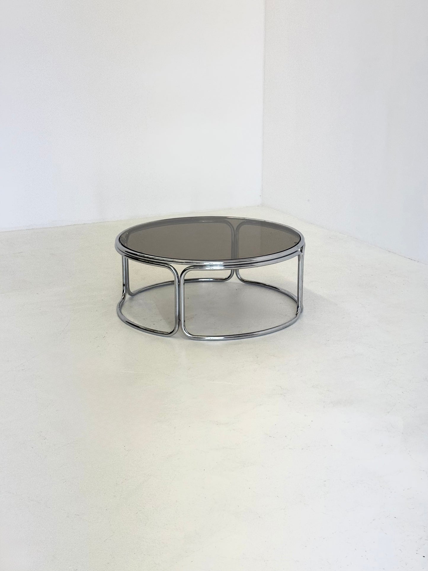 Space Age salontafel met rookglas en chroom