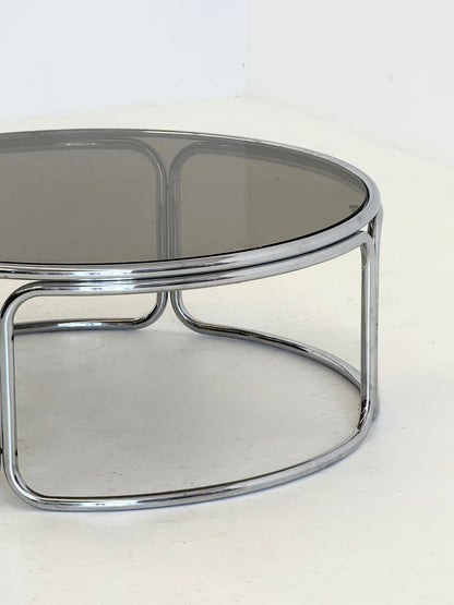 Space Age salontafel met rookglas en chroom