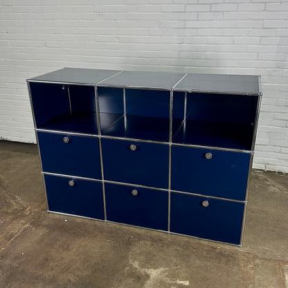 USM Haller klepkast / highboard donkerblauw met open modules