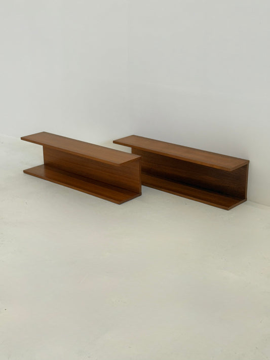 Set van twee Deense Teak Wandplanken Mid-Century