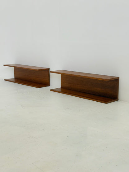Set van twee Deense Teak Wandplanken Mid-Century