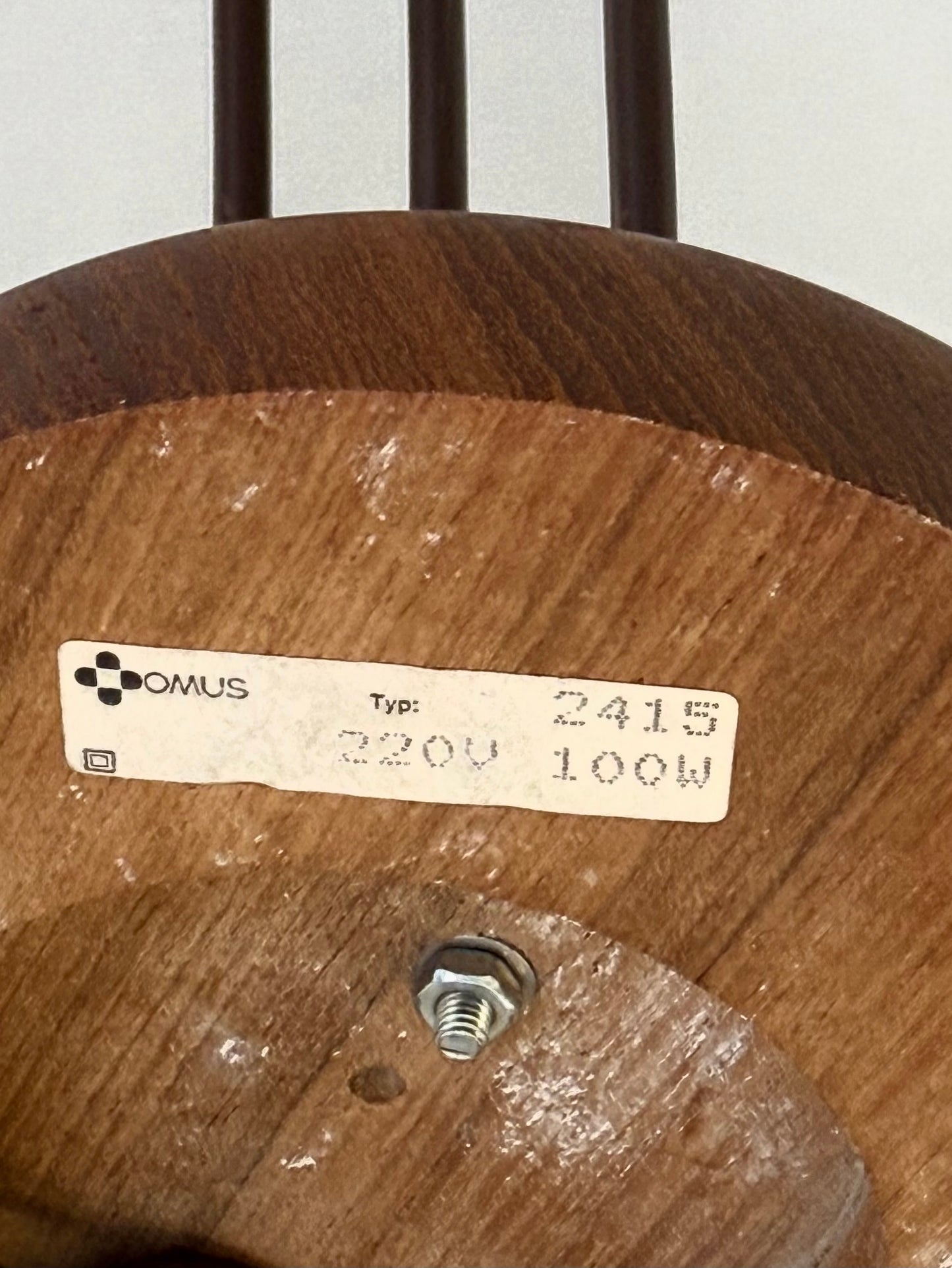 Mid-century teakhouten hanglamp van Domus met linnen kap