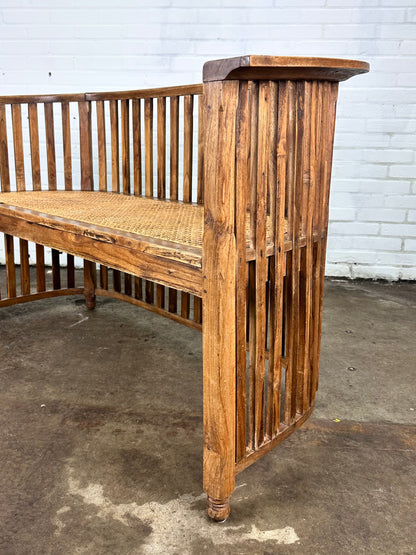 French antique bench with rattan / webbing