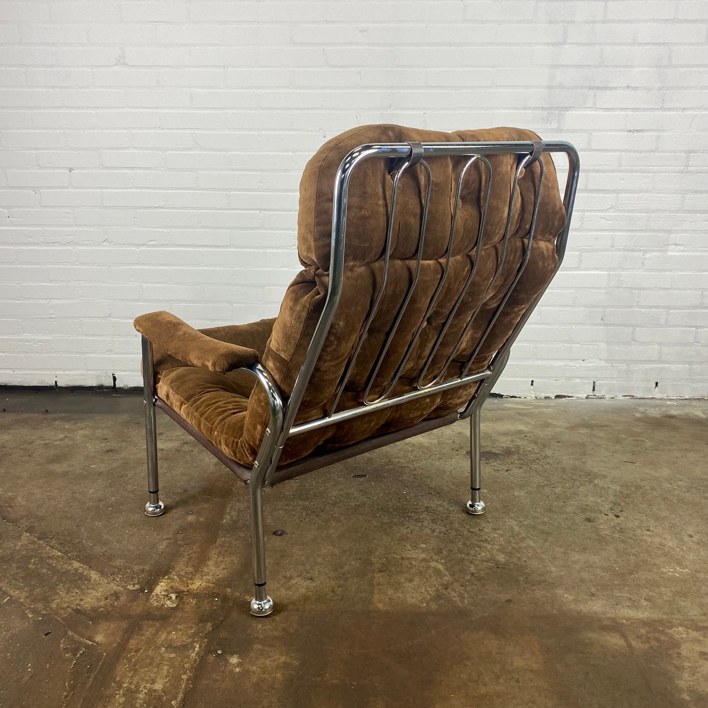 Vintage buisframe fauteuil / lounge chair met suede stof