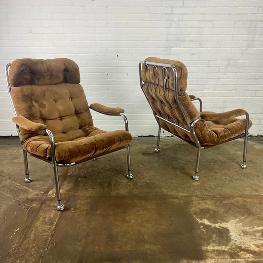 Vintage buisframe fauteuil / lounge chair met suede stof