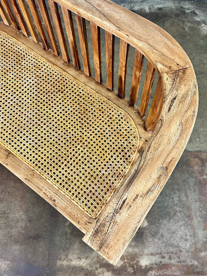 French antique bench with rattan / webbing