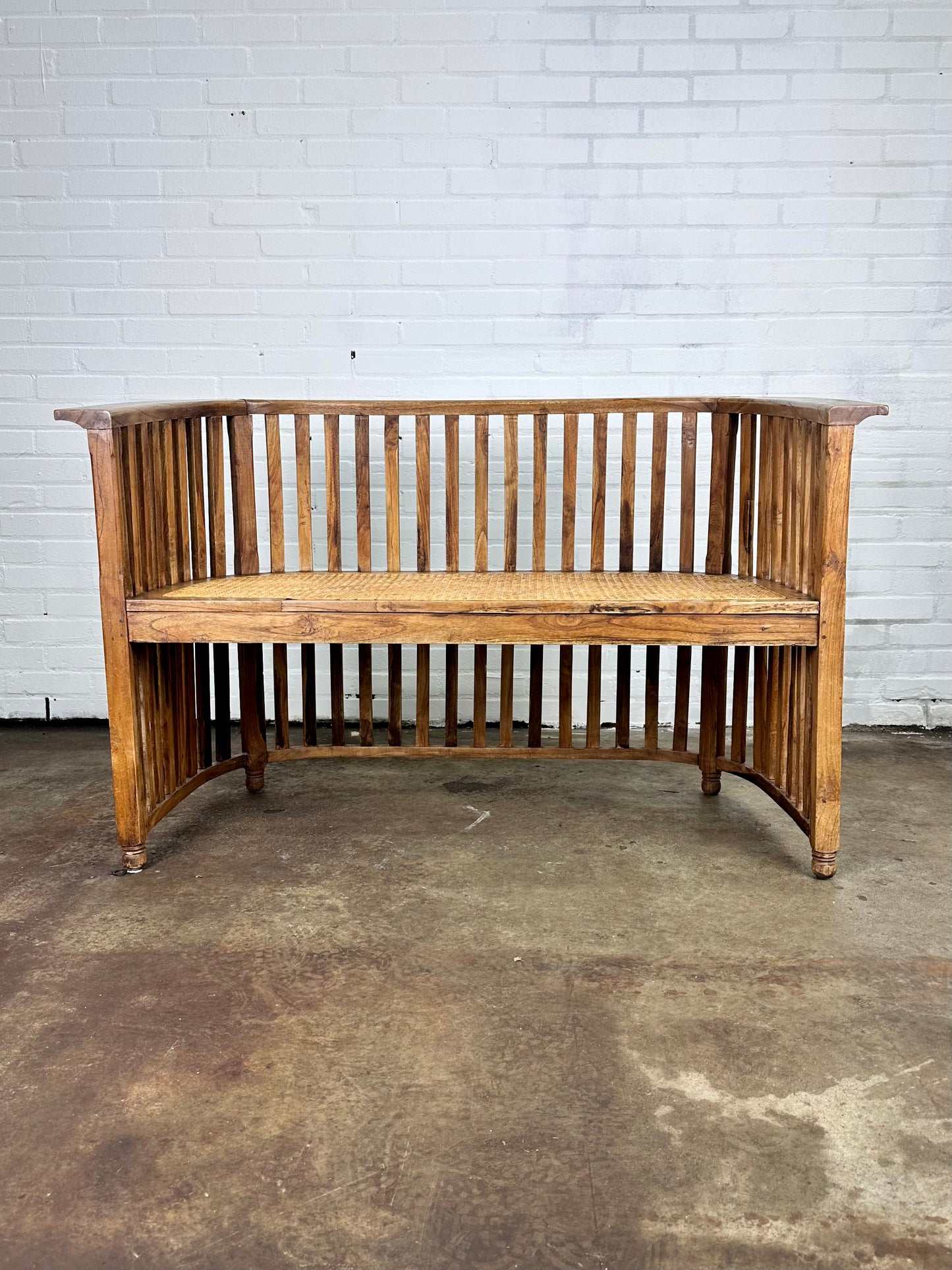 French antique bench with rattan / webbing