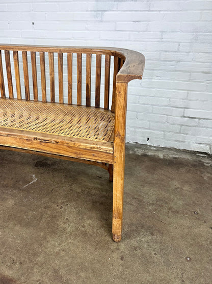 French antique bench with rattan / webbing