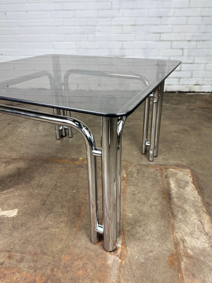 Vintage coffee table in chromed metal and smoked glass