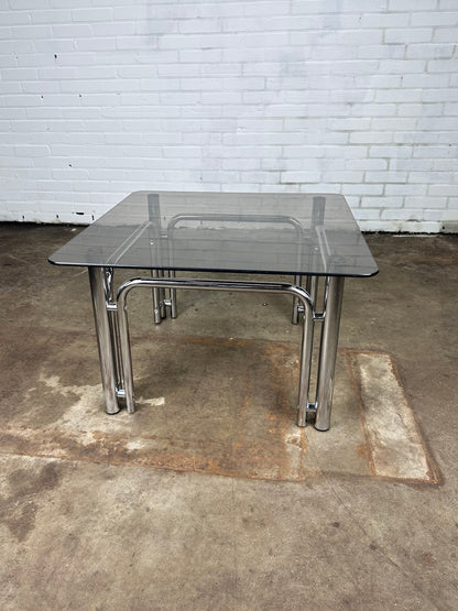 Vintage coffee table in chromed metal and smoked glass